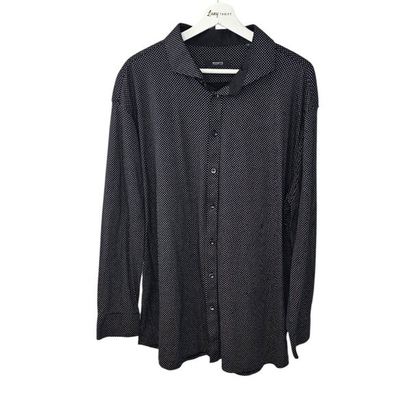 Desoto Mens Luxury Line Long Sleeve Button Up Shirt, Polka Dot, Black,Size 48/19 - Picture 1 of 8